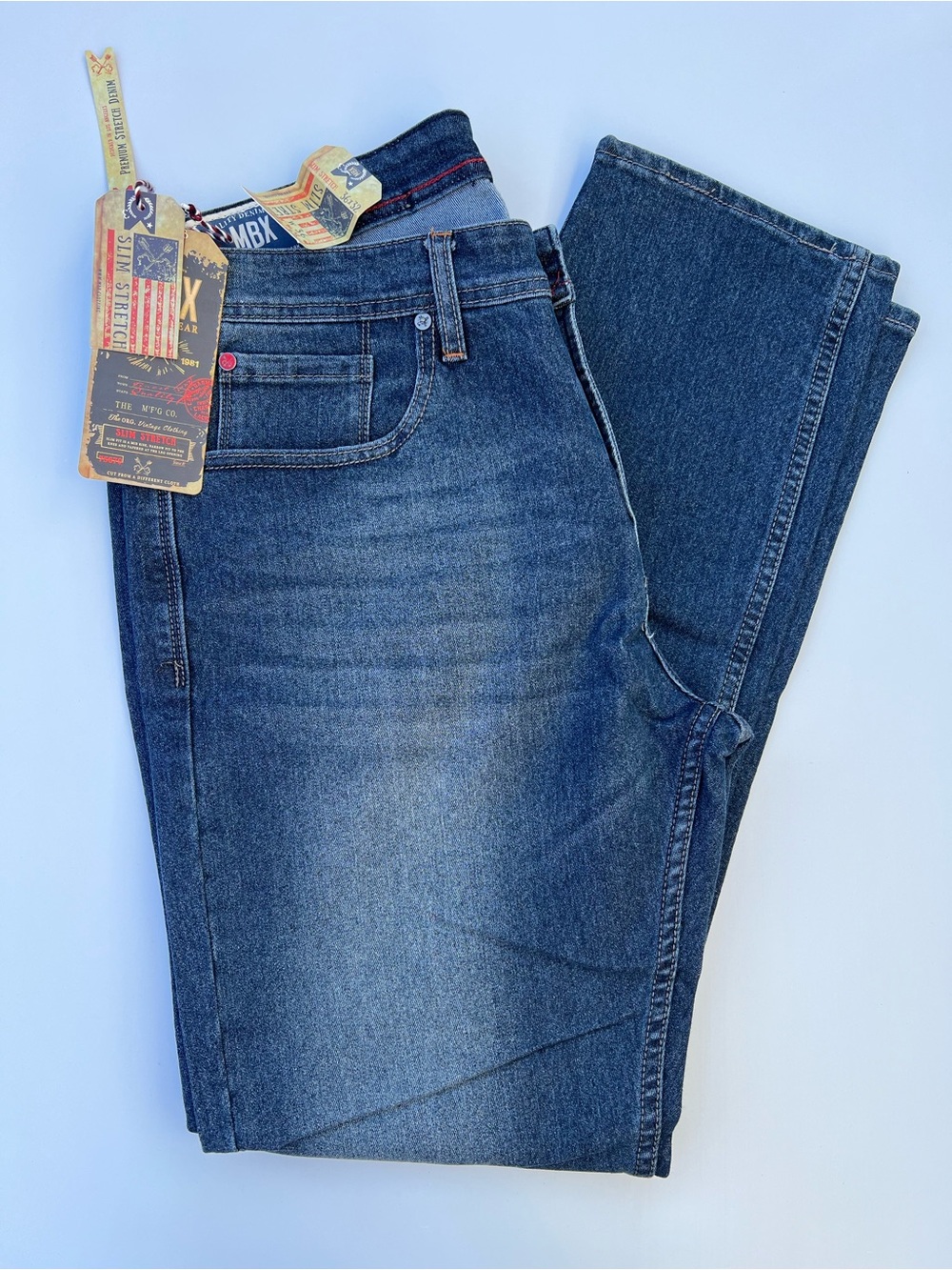 MBX 36x32 Slim Fit Men's Denim Jeans in Medium Blue